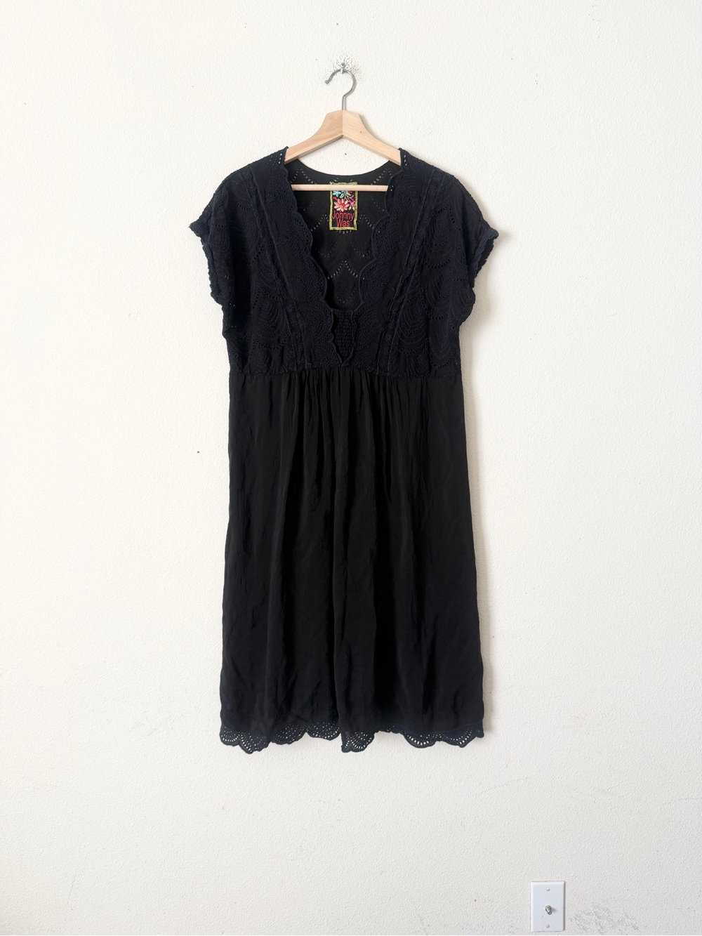 Johnny Was LARGE black eyelet lace embroidered knee length dress